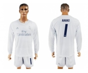Real Madrid #1 Navas Marine Environmental Protection Home Long Sleeves Soccer Club Jersey