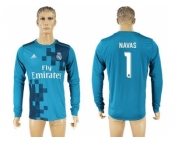 Real Madrid #1 Navas Sec Away Long Sleeves Soccer Club Jersey