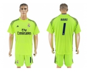 Real Madrid #1 Navas Shiny Green Goalkeeper Soccer Club Jersey