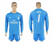 Real Madrid #1 Navas Sky Blue Goalkeeper Long Sleeves Soccer Club Jersey
