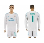 Real Madrid #1 Navas White Home Long Sleeves Soccer Club Jersey