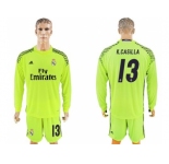 Real Madrid #13 K.Casilla Shiny Green Goalkeeper Long Sleeves Soccer Club Jersey
