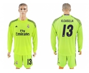 Real Madrid #13 K.Casilla Shiny Green Goalkeeper Long Sleeves Soccer Club Jersey