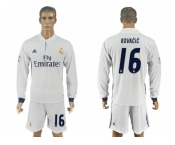 Real Madrid #16 Kovacic White Home Long Sleeves Soccer Club Jersey 1
