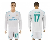 Real Madrid #17 Lucas V. White Home Long Sleeves Soccer Club Jersey