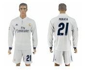 Real Madrid #21 Morata White Home Long Sleeves Soccer Club Jersey 1