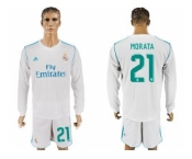 Real Madrid #21 Morata White Home Long Sleeves Soccer Club Jersey