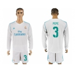 Real Madrid #3 Pepe White Home Long Sleeves Soccer Club Jersey