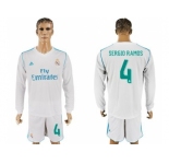 Real Madrid #4 Sergio Ramos White Home Long Sleeves Soccer Club Jersey