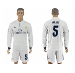 Real Madrid #5 Varane White Home Long Sleeves Soccer Club Jersey 1