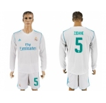Real Madrid #5 Zidane White Home Long Sleeve Soccer Club Jersey