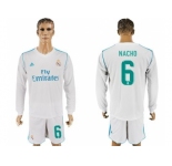Real Madrid #6 Nacho White Home Long Sleeves Soccer Club Jersey