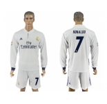 Real Madrid #7 Ronaldo White Home Long Sleeves Soccer Club Jersey 1
