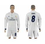Real Madrid #8 Kroos White Home Long Sleeves Soccer Club Jersey 1