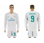 Real Madrid #9 Benzema White Home Long Sleeves Soccer Club Jersey