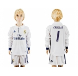 Real Madrid #1 Casillas Home Long Sleeves Kid Soccer Club Jersey