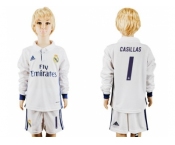 Real Madrid #1 Casillas Home Long Sleeves Kid Soccer Club Jersey