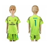 Real Madrid #1 Navas Shiny Green Goalkeeper Kid Soccer Club Jersey