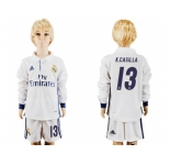 Real Madrid #13 K.Casilla Home Long Sleeves Kid Soccer Club Jersey