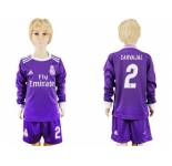 Real Madrid #2 Carvajal Away Long Sleeves Kid Soccer Club Jersey