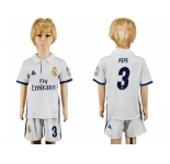 Real Madrid #3 Pepe White Home Kid Soccer Club Jersey1