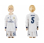 Real Madrid #5 Varane Home Long Sleeves Kid Soccer Club Jersey
