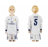 Real Madrid #5 Zidane Home Long Sleeves Kid Soccer Club Jersey