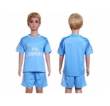 Real Madrid Blank Sky Blue Goalkeeper Kid Soccer Club Jersey
