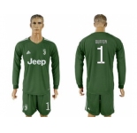 Juventus #1 Buffon Green Goalkeeper Long Sleeves Soccer Club Jersey