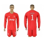 Juventus #1 Buffon Red Goalkeeper Long Sleeves Soccer Club Jersey