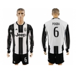 Juventus #6 Pogba Home Long Sleeves Soccer Club Jersey