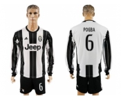 Juventus #6 Pogba Home Long Sleeves Soccer Club Jersey