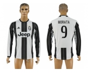 Juventus #9 Morata Home Long Sleeves Soccer Club Jersey 1