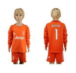Juventus #1 Buffon Orange Goalkeeper Long Sleeves Kid Soccer Club Jersey