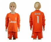 Juventus #1 Buffon Orange Goalkeeper Long Sleeves Kid Soccer Club Jersey