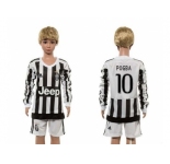 Juventus #10 Pogba Home Long Sleeves Kid Soccer Club Jersey1