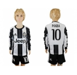 Juventus #10 Pogba Home Long Sleeves Kid Soccer Club Jersey