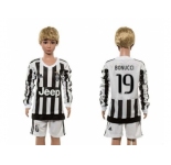 Juventus #19 Bonucci Home Long Sleeves Kid Soccer Club Jersey