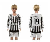 Juventus #19 Bonucci Home Long Sleeves Kid Soccer Club Jersey