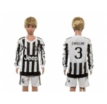 Juventus #3 Chiellini Home Long Sleeves Kid Soccer Club Jersey1