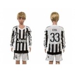 Juventus #33 Evra Home Long Sleeves Kid Soccer Club Jersey