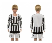 Juventus Blank Home Long Sleeves Kid Soccer Club Jersey1