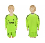 Juventus Blank Shiny Green Goalkeeper Long Sleeves Kid Soccer Club Jersey