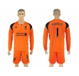 Liverpool #1 Karius Orange Goalkeeper Long Sleeves Soccer Club Jersey
