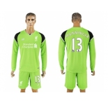 Liverpool #13 Manninger Green Goalkeeper Long Sleeves Soccer Club Jersey