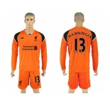 Liverpool #13 Manninger Orange Goalkeeper Long Sleeves Soccer Club Jersey