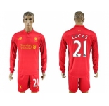 Liverpool #21 Lucas Home Long Sleeves Soccer Club Jersey1