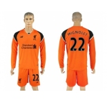 Liverpool #22 Mignolet Orange Goalkeeper Long Sleeves Soccer Club Jersey