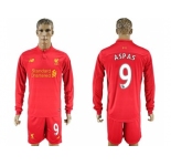 Liverpool #9 Aspas Home Long Sleeves Soccer Club Jersey