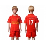 Liverpool #17 Sakho Red Home Kid Soccer Club Jersey